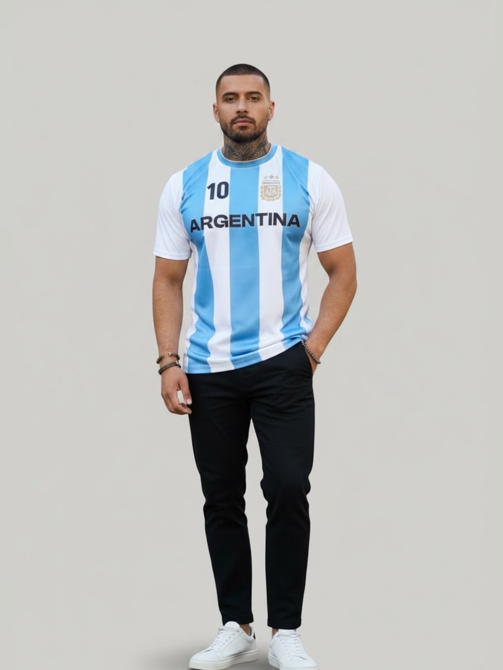 Argentina Men's 10 Soccer Jersey in Sky Blue and White